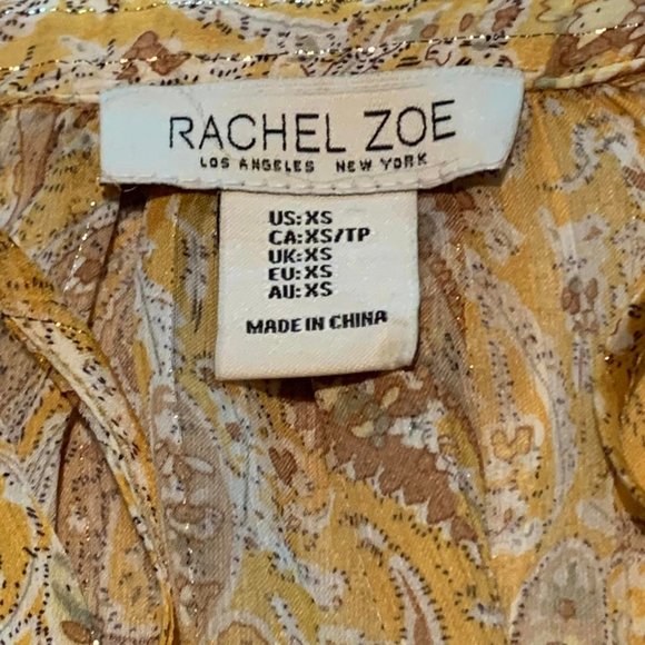 Size X-Small Rachel Zoe Gold/Gray Ruffled Cap Sleeve Blouse - Picture 4 of 6